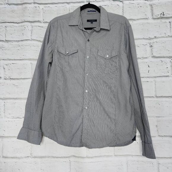 Ted Baker Button Down Casual Shirt Black White Check Mens Size 4 Large Morston - Picture 1 of 13